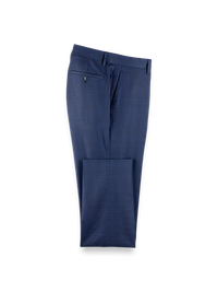 Wool Blend Plaid Flat Front Suit Pants - Blue