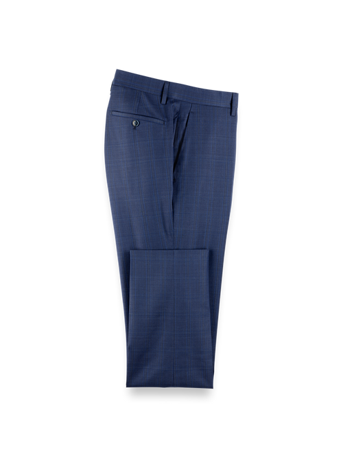 Wool Blend Plaid Flat Front Suit Pants - Blue