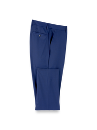 Wool Solid Flat Front Suit Pants - Blue