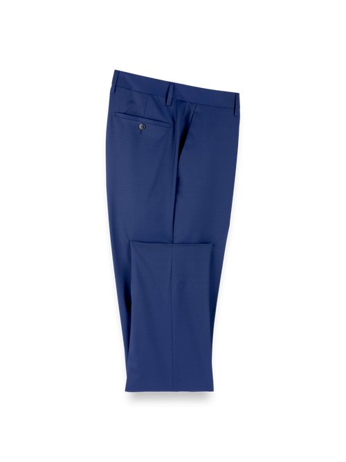 Wool Solid Flat Front Suit Pants - Blue