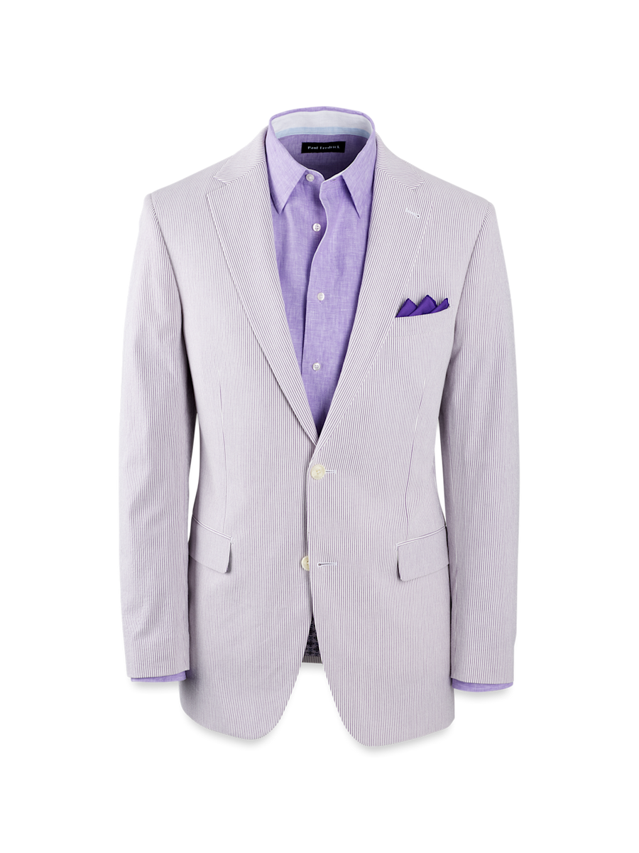 Cotton Stretch Stripe Seersucker Single Breasted Notch Lapel Cotton Stretch Stripe Seersucker Single Breasted Notch Lapel