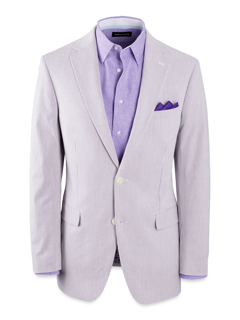 Product Image of Cotton Stretch Stripe Seersucker Single Breasted Notch Lapel Suit Jacket-Purple/White