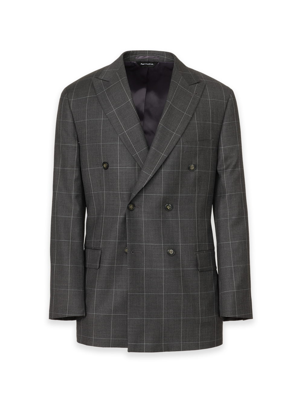 Product Image of Charcoal Wool Windowpane Double Breasted Peak Lapel Suit Jacket-Charcoal