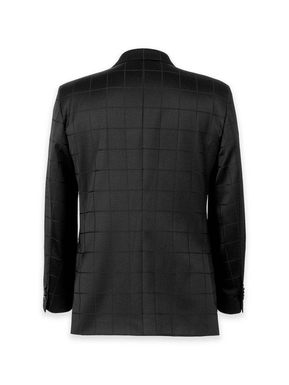 Alternate Image of Black Wool Windowpane Double Breasted Peak Lapel Suit Jacket-1