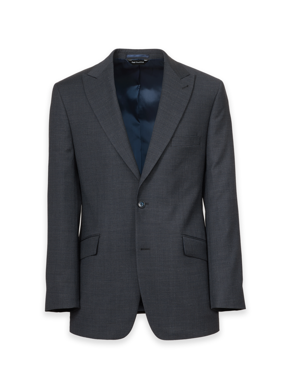 Product Image of Charcoal/blue Wool Blend Mini Check Single Breasted Peak Lapel Suit Jacket-1