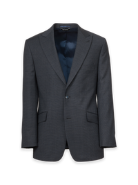 Charcoal/Blue Wool Blend Mini Check Single Breasted Peak Lapel Suit Jacket - Charcoal/blue