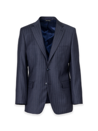 Navy Wool Stripe Single Breasted Notch Lapel Suit Jacket - Navy