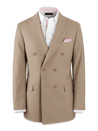 Wool Stretch Bengaline Peak Lapel Suit Jacket - Light Tan