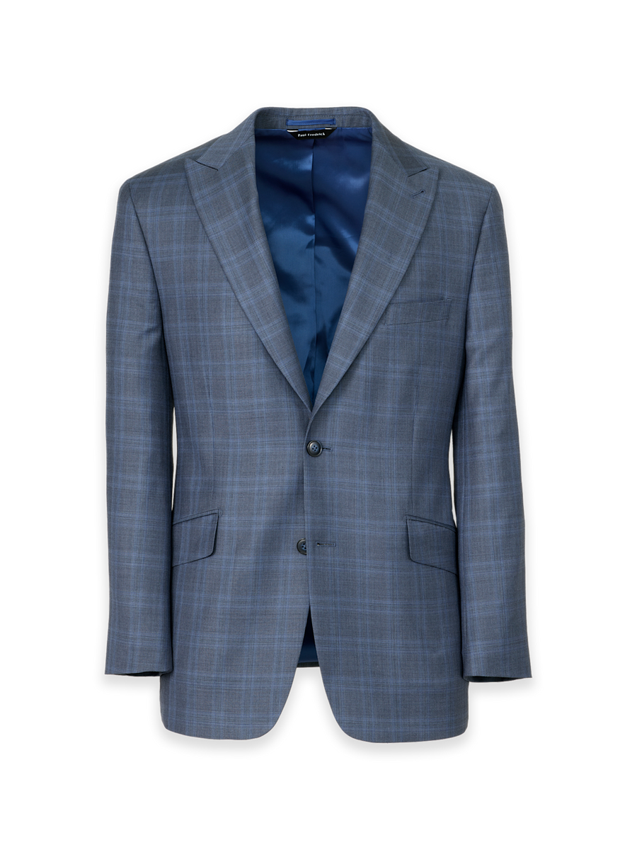 Blue Wool Glen Plaid Single Breasted Suit Jacket - Blue – Paul