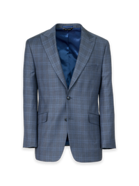 Blue Wool Glen Plaid Single Breasted Suit Jacket - Blue
