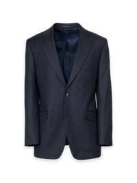 Black/Blue Wool Stripe Single Breasted Peak Lapel Suit Jacket - Black/blue