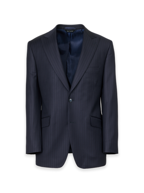 Black/Blue Wool Stripe Single Breasted Peak Lapel Suit Jacket - Black/blue