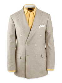 Linen Blend Plaid Double Breasted Peak Lapel Suit Jacket - Tan