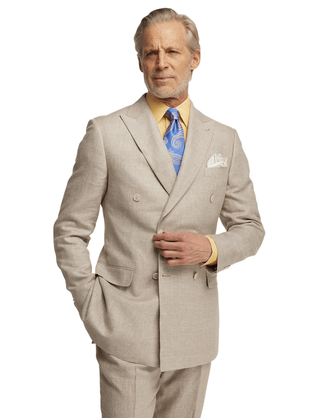 Alternate Image of Linen Blend Plaid Double Breasted Peak Lapel Suit Jacket-1