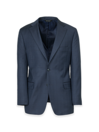 Blue Wool Windowpane Single Breasted Notch Lapel Suit Jacket - Blue