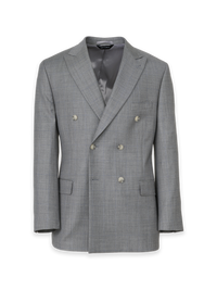 Grey Wool Windowpane Double Breasted Peak Lapel Suit Jacket - Grey