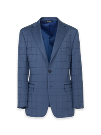 Navy Wool Windowpane Single Breasted Notch Lapel Suit Jacket - Navy