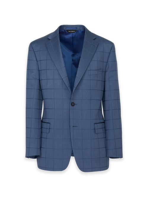 Navy Wool Windowpane Single Breasted Notch Lapel Suit Jacket - Navy