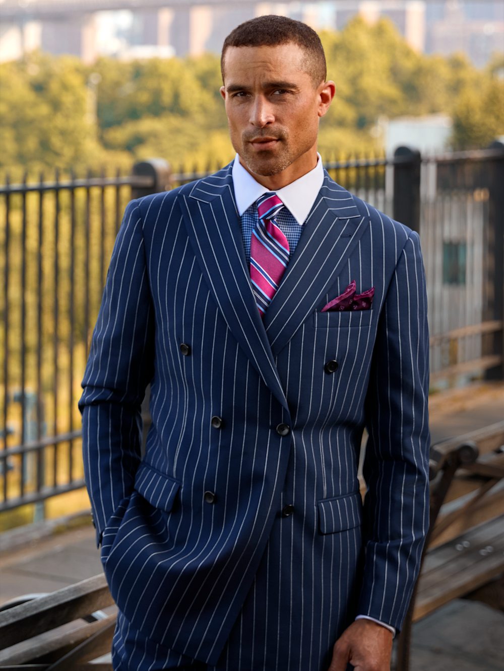 Alternate Image of Wool Stretch Stripe Double Breasted Peak Lapel Suit Jacket-7