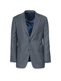 Charcoal Wool Windowpane Single Breasted Peak Lapel Suit Jacket - Charcoal