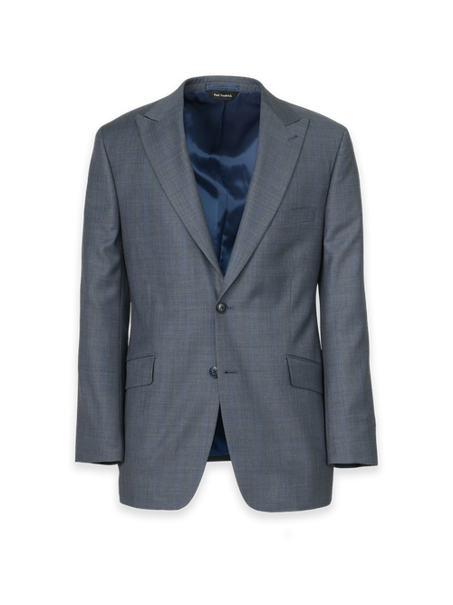 Charcoal Wool Windowpane Single Breasted Peak Lapel Suit Jacket - Charcoal
