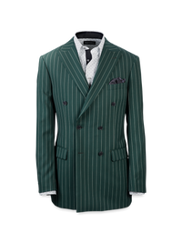 Wool Stretch Stripe Double Breasted Peak Lapel Suit Jacket - Dark Green