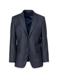 Blue Wool Stripe Single Breasted Notch Lapel Suit Jacket - Slate Blue