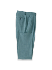 Wool Bengaline Pleated Suit Pants - Teal