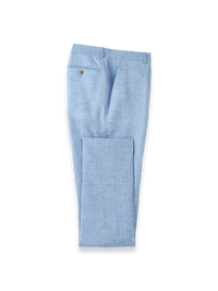 Italian Linen Blend Flat Front Suit Pants - Light Blue