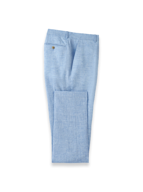 Italian Linen Blend Flat Front Suit Pants - Light Blue