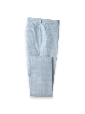 Italian Cotton Blend Plaid Flat Front Suit Pants - Tan/blue Plaid