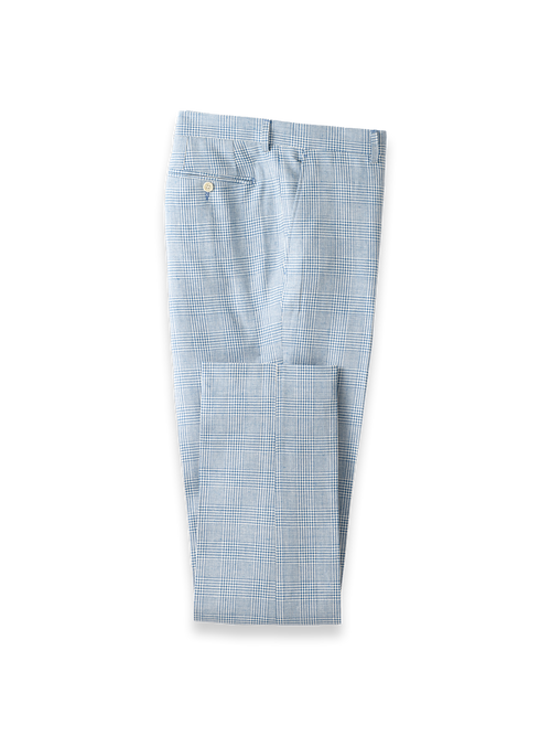 Italian Cotton Blend Single Breasted Notch Lapel Suit Pant - Tan/blue Plaid