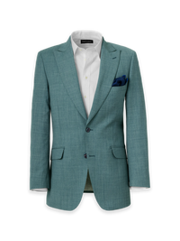Wool Bengaline Single Breasted Peak Lapel Suit Jacket - Teal