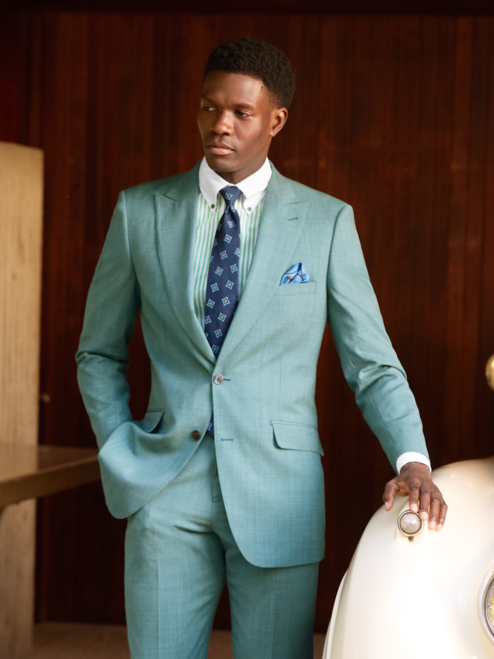 Alternate Image of Wool Bengaline Single Breasted Peak Lapel Suit Jacket-7