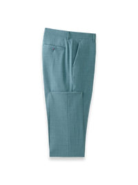 Wool Bengaline Flat Front Suit Pants - Teal