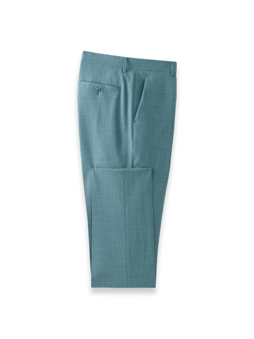 Wool Bengaline Flat Front Suit Pants - Teal
