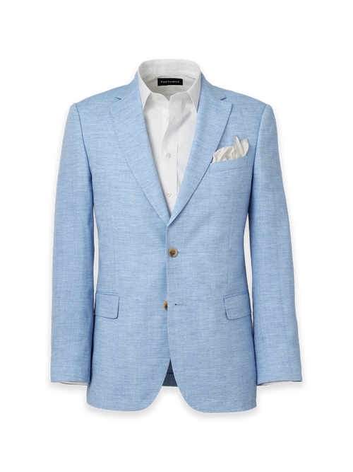 Italian Linen Blend Single Breasted Notch Lapel Suit - Light Blue