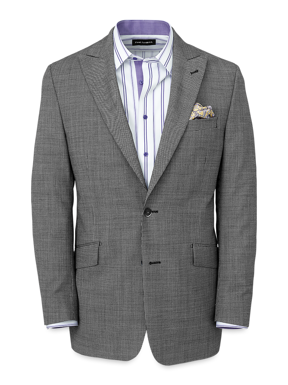Product Image of Wool Micro Check Single Breasted Peak Lapel Suit Jacket-Black