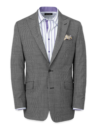 Wool Micro Check Single Breasted Peak Lapel Suit Jacket - Black