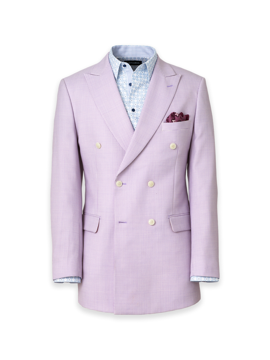 Wool Blend Houndstooth Double Breasted Peak Lapel Suit Jacket