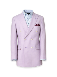 Wool Blend Houndstooth Double Breasted Peak Lapel Suit Jacket - Purple