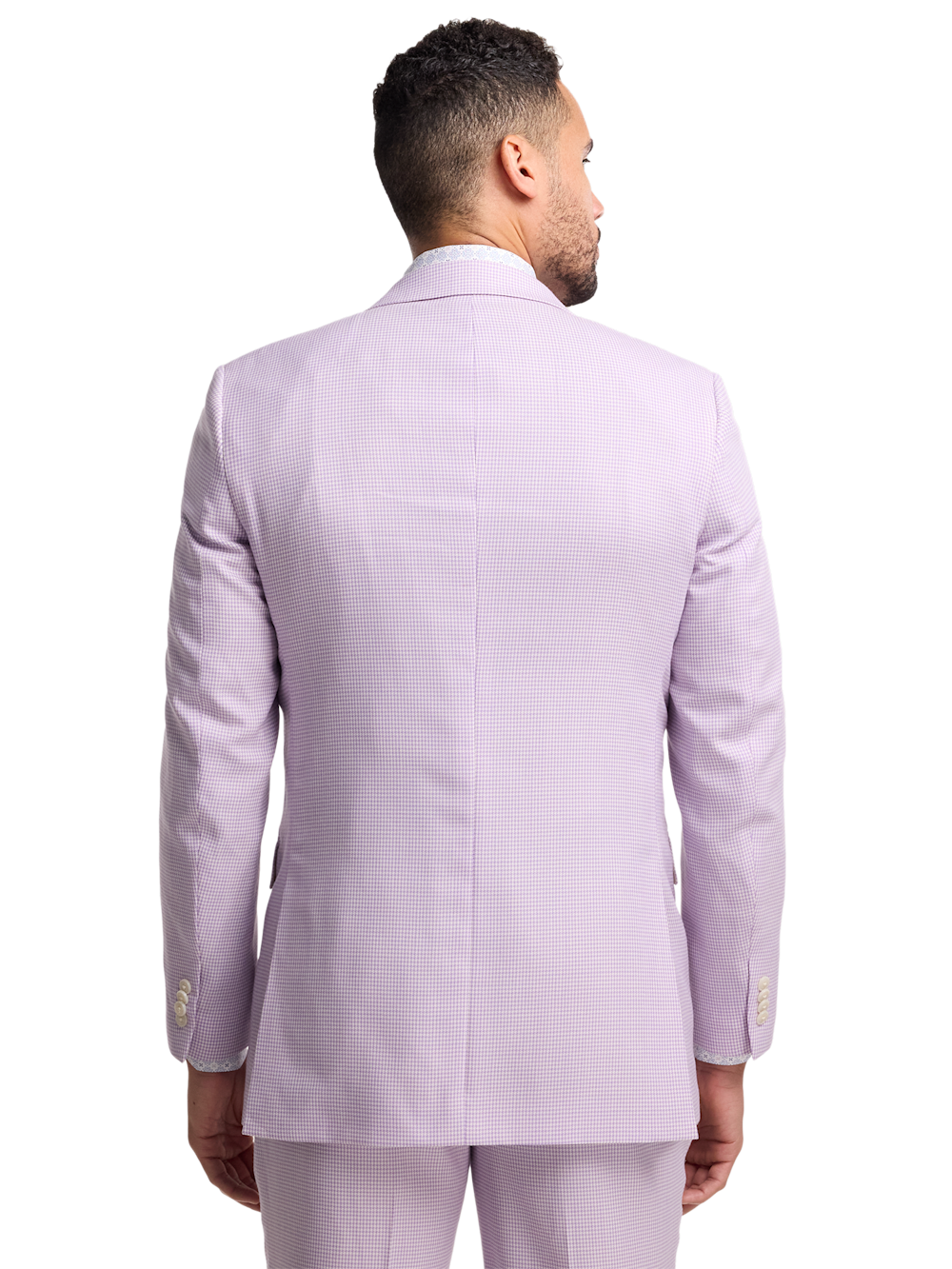 Wool Blend Houndstooth Double Breasted Peak Lapel Suit Jacket