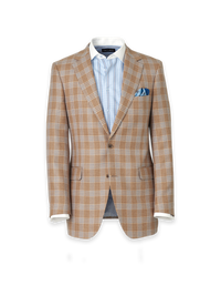 Wool Blend Plaid Single Breasted Notch Lapel Suit Jacket - Brown