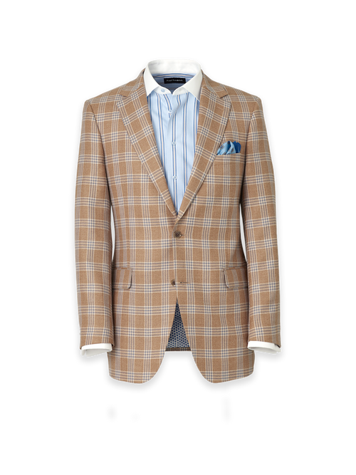 Wool Blend Plaid Single Breasted Notch Lapel Suit Jacket - Brown