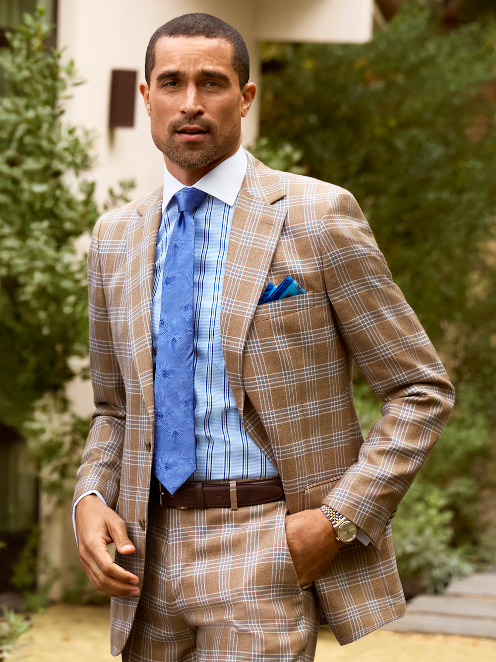 Alternate Image of Wool Blend Plaid Single Breasted Notch Lapel Suit-7