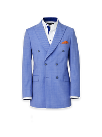 Wool Blend Pinstripe Double Breasted Peak Lapel Suit Jacket - Blue