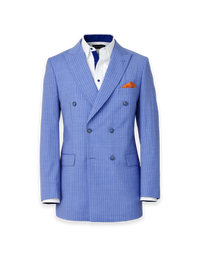 Wool Blend Pinstripe Double Breasted Peak Lapel Suit Jacket - Blue