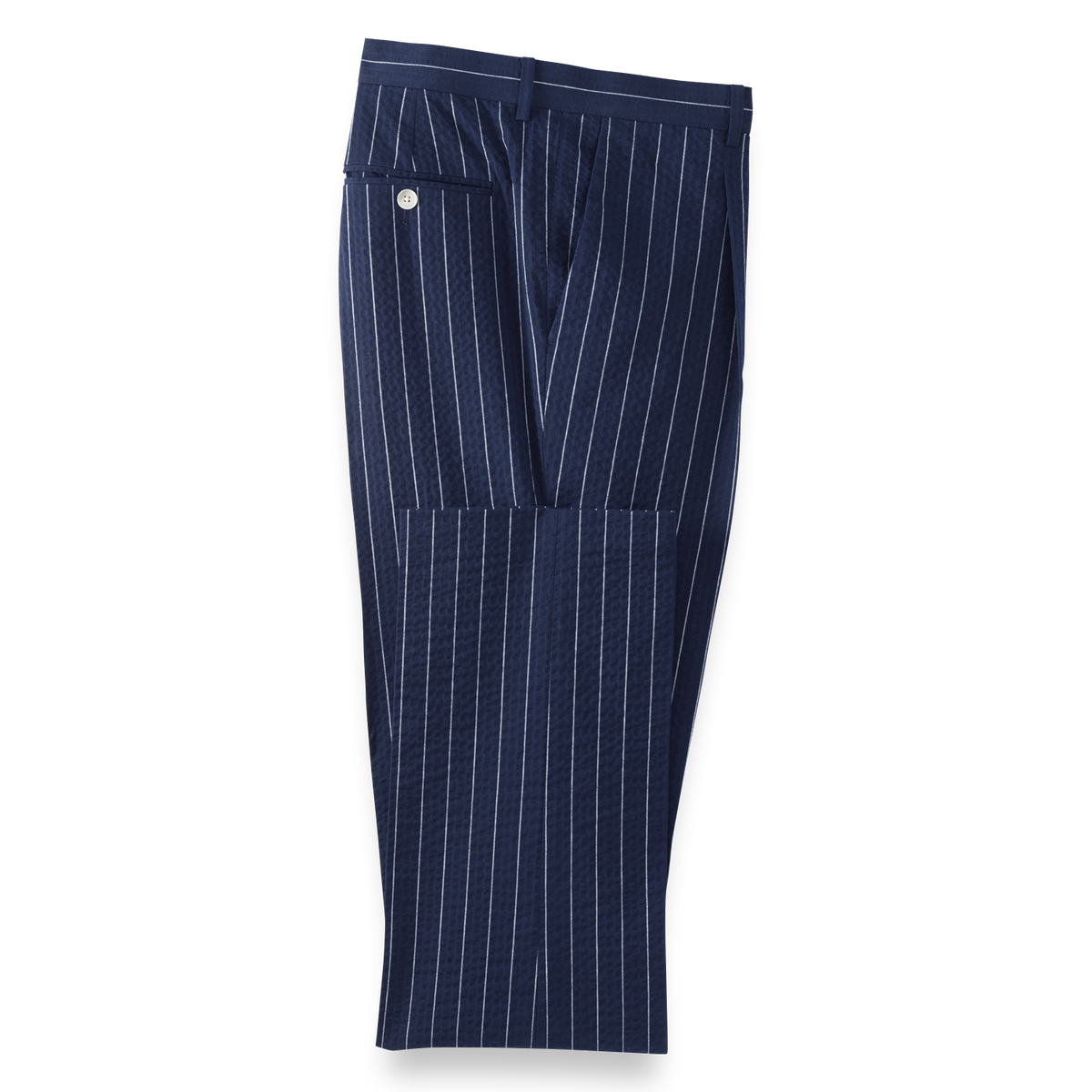 Cotton Stretch Pinstripe Seersucker Single Pleat Suit Pants