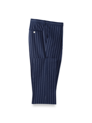 Cotton Stretch Pinstripe Seersucker Single Pleat Suit Pants - Navy