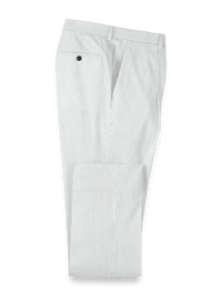 Cotton Stretch Stripe Seersucker Single Pleat Suit Pants - White/blue